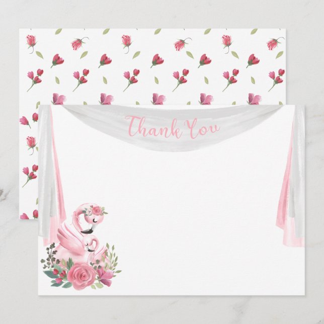 Carte de remerciements de baby shower de Flamant (Devant / Derrière)