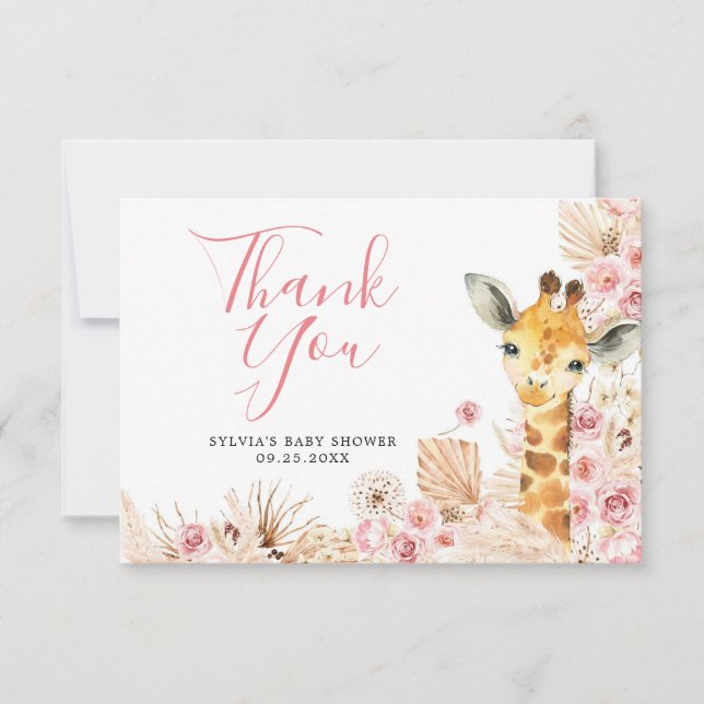Carte de remerciements de Baby shower de girafe Bo (Devant)