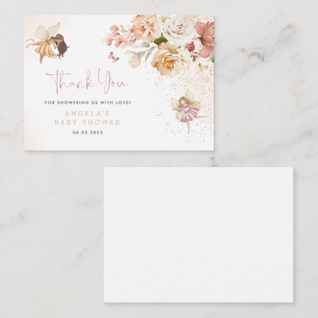 Carte de remerciements de Baby shower de jardin de (Devant / Derrière)