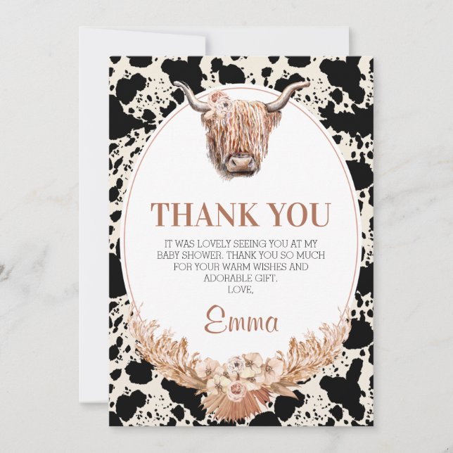 Carte de remerciements de Baby shower de la vache  (Devant)