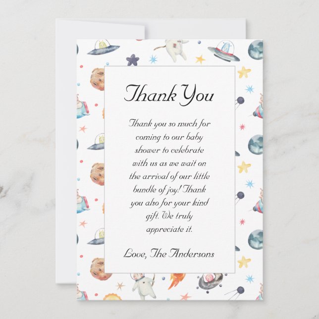 Carte de remerciements de Baby shower de l'astrona (Devant)