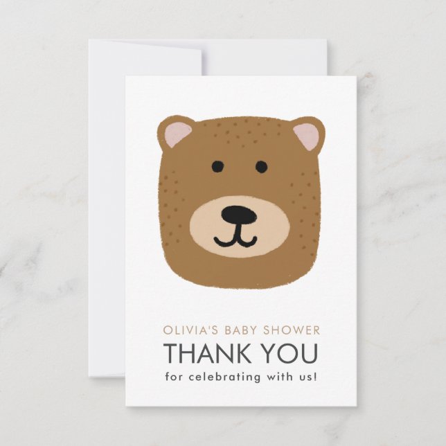 Carte de remerciements de Baby shower de l'ours (Devant)