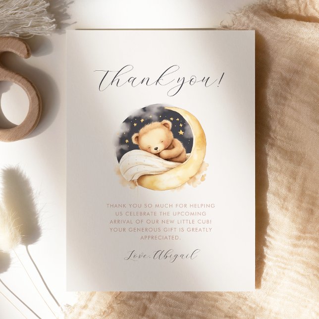Carte de remerciements de Baby shower de l'ours mo (Créateur téléchargé)