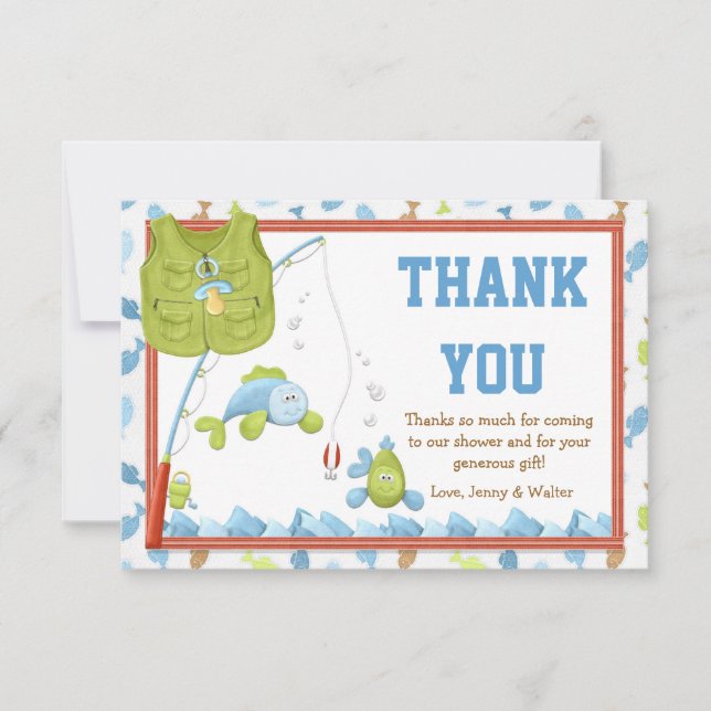 Carte de remerciements de baby shower de pêche (Devant)
