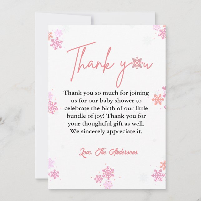Carte de remerciements de Baby shower de snowflake (Devant)