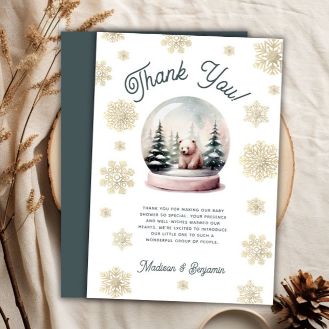 Carte de remerciements de Baby shower de snowflake (Winter Snowflake Baby Shower Thank You Card)