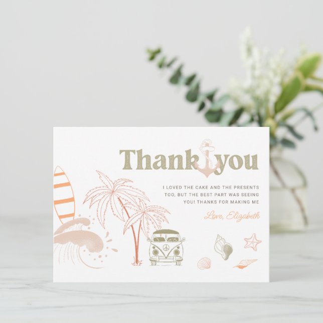 Carte de remerciements de Baby shower de Surf bébé (Debout devant)