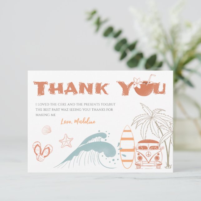 Carte de remerciements de Baby shower de Surf bébé (Debout devant)