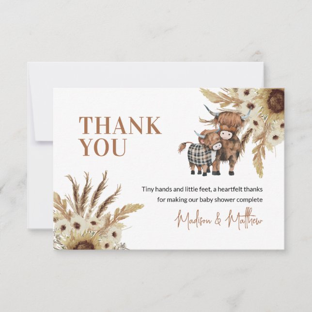 Carte de remerciements de Baby shower de vache tou (Devant)