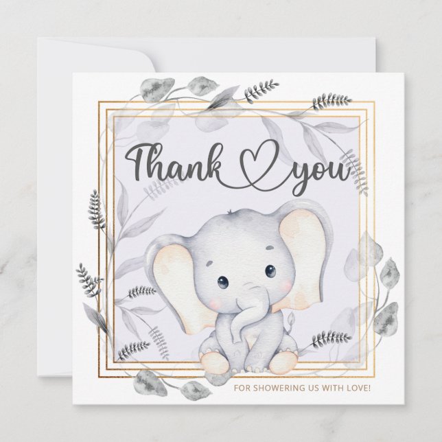 Carte de remerciements de baby shower d'éléphant (Devant)