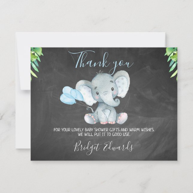 Carte de remerciements de baby shower d'éléphant (Devant)