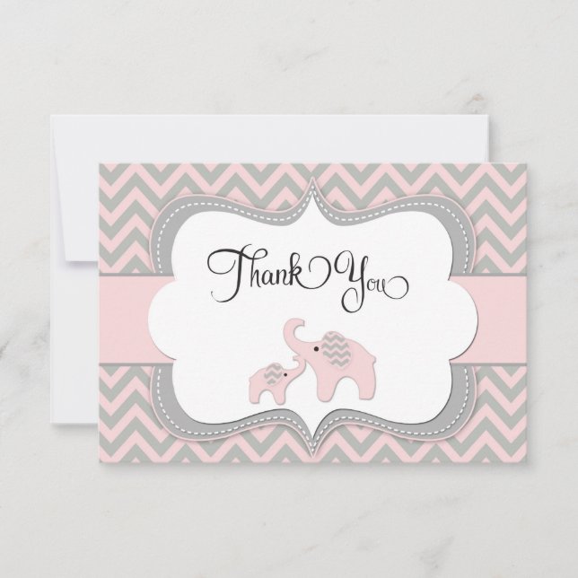 Carte de remerciements de baby shower d'éléphant (Devant)