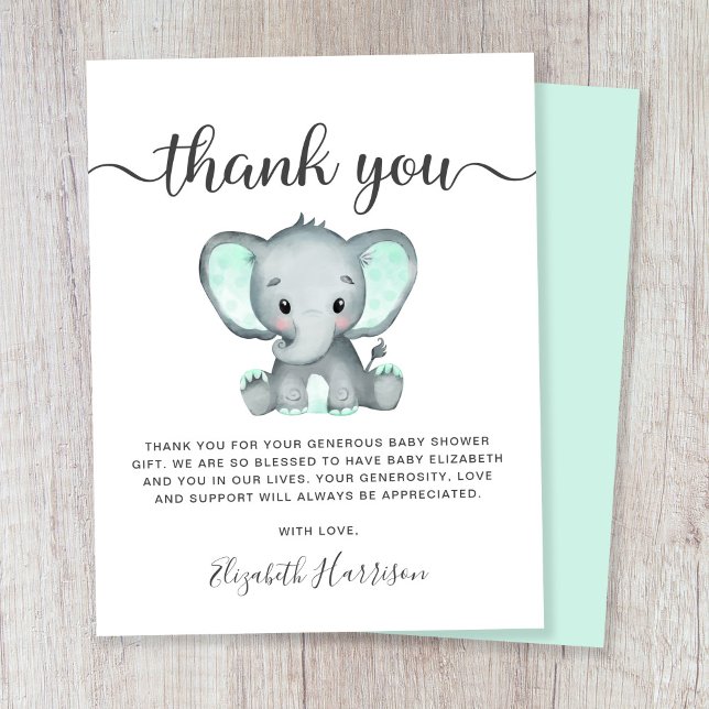 Carte de remerciements de Baby shower d'éléphants  (Créateur téléchargé)