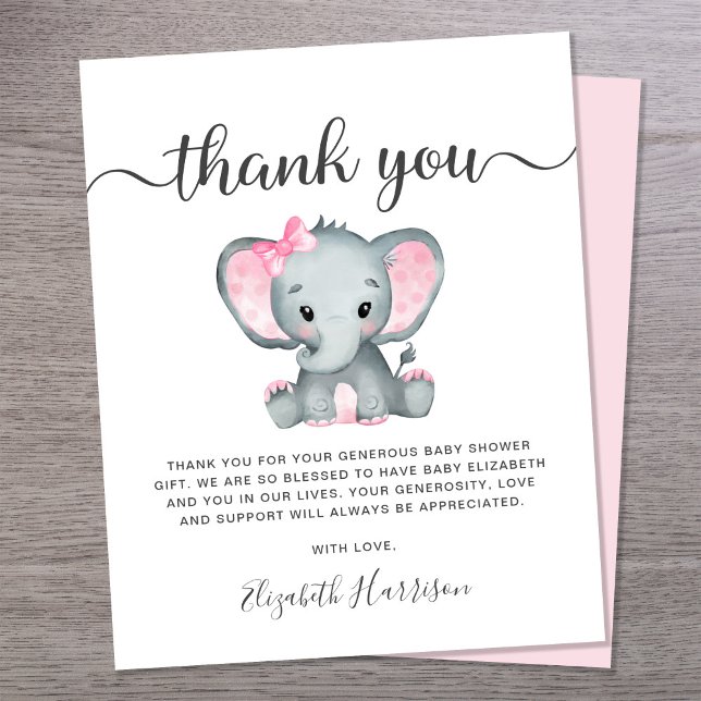 Carte de remerciements de Baby shower d'éléphants  (Créateur téléchargé)
