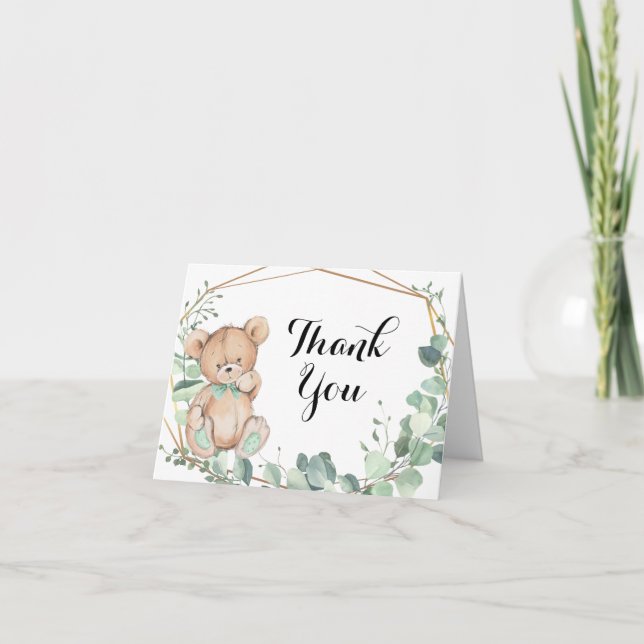 Carte de remerciements de Baby shower d'or Bear Gr (Devant)