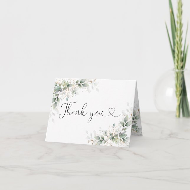 Carte de remerciements de Baby shower d'or Eucalyp (Devant)