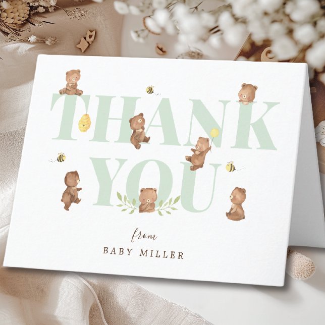 Carte de remerciements de Baby shower d'ours au mi (Créateur téléchargé)