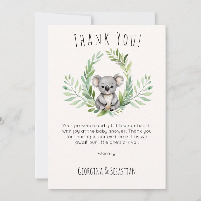 Carte de remerciements de Baby shower d'ours Koala (Devant)