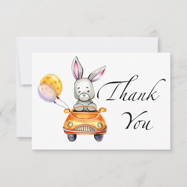 Carte de remerciements de baby shower doux au lapi (Devant)