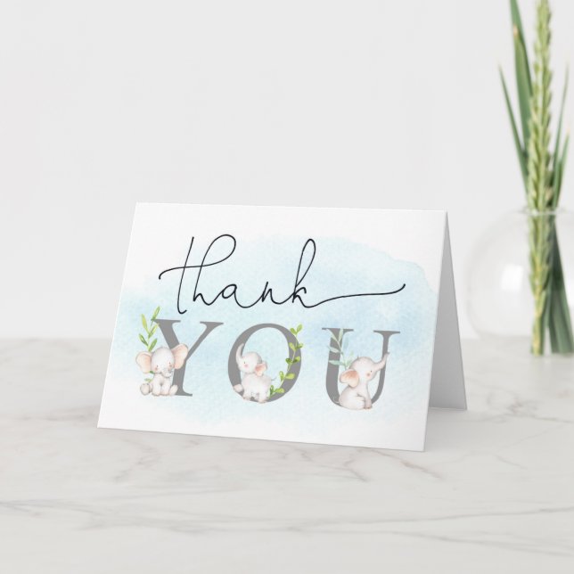 Carte de remerciements de Baby shower Elephant ver (Devant)