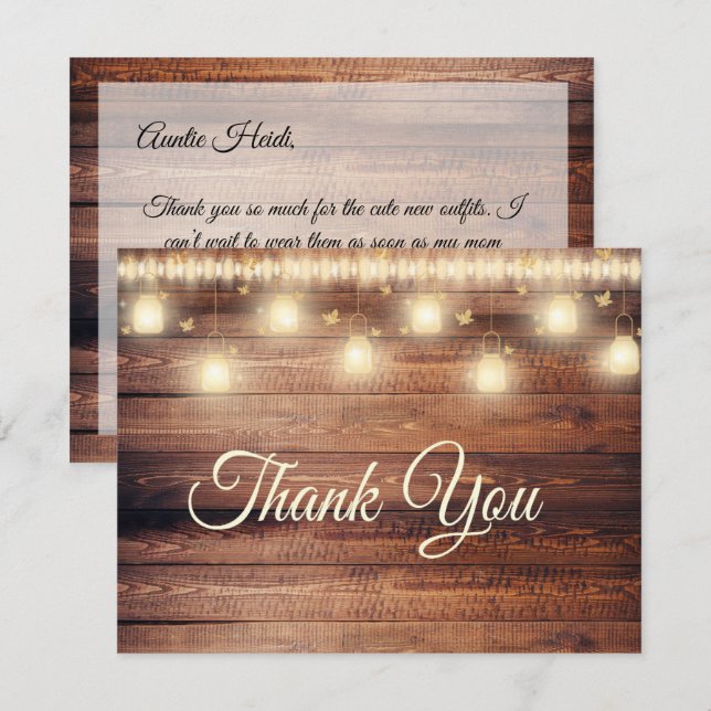 Carte de remerciements de Baby shower en bois neut (Devant / Derrière)