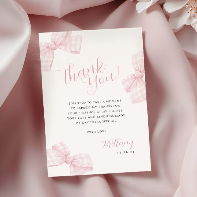 carte de remerciements de Baby shower En vichy Bow (Créateur téléchargé)