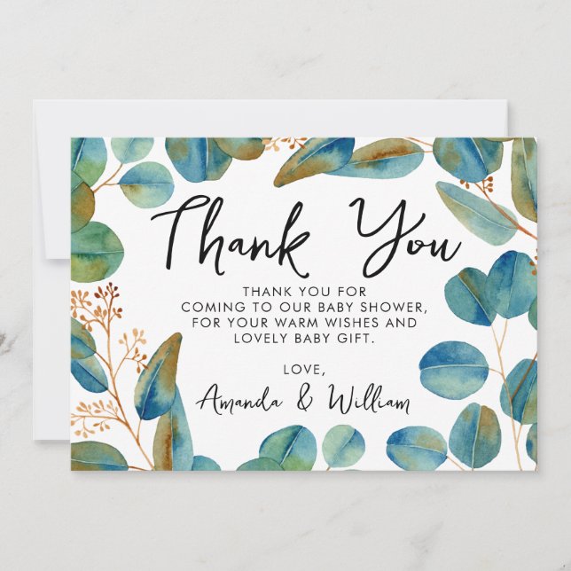 Carte de remerciements de Baby shower Eucalyptus r (Devant)