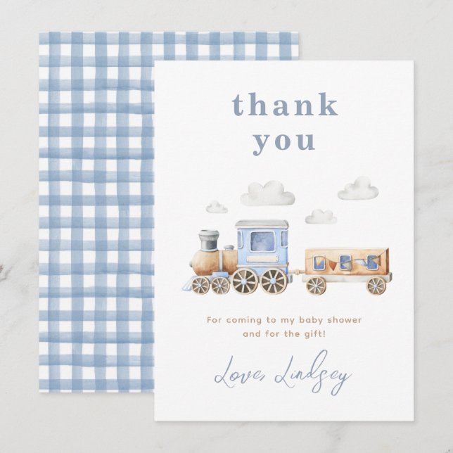 Carte de remerciements de Baby shower ferroviaire (Devant / Derrière)