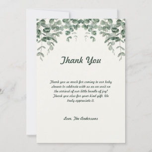Carte de remerciements de Baby shower Feuille Euca
