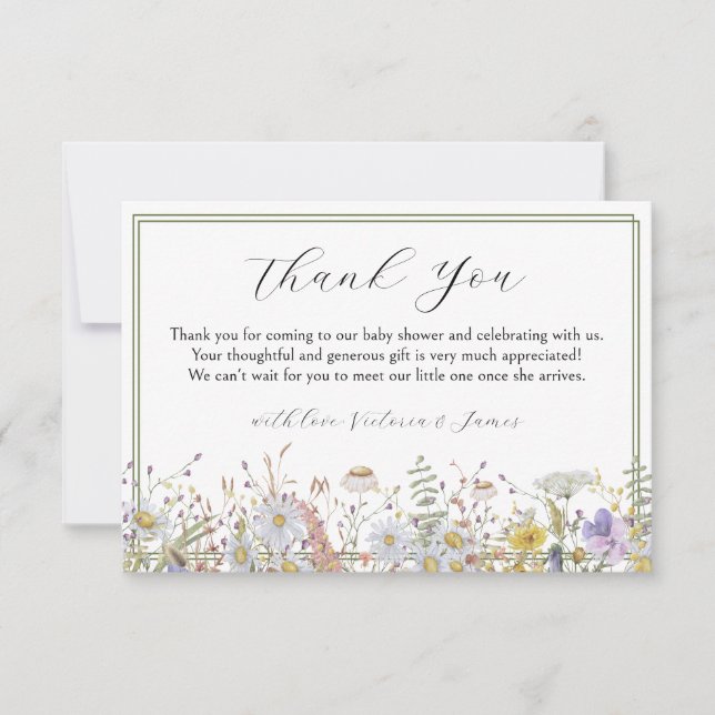 Carte de remerciements de Baby shower Fleur sauvag (Devant)