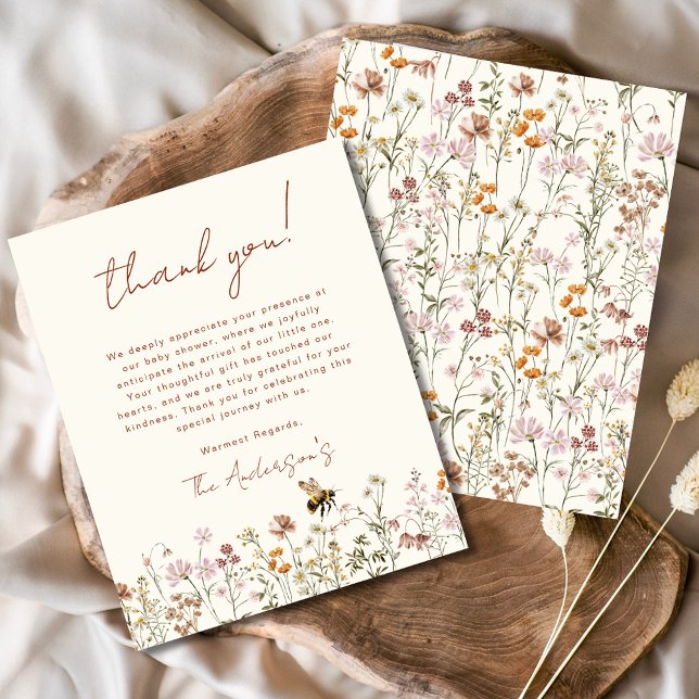 Carte de remerciements de Baby shower fleur sauvag (Créateur téléchargé)