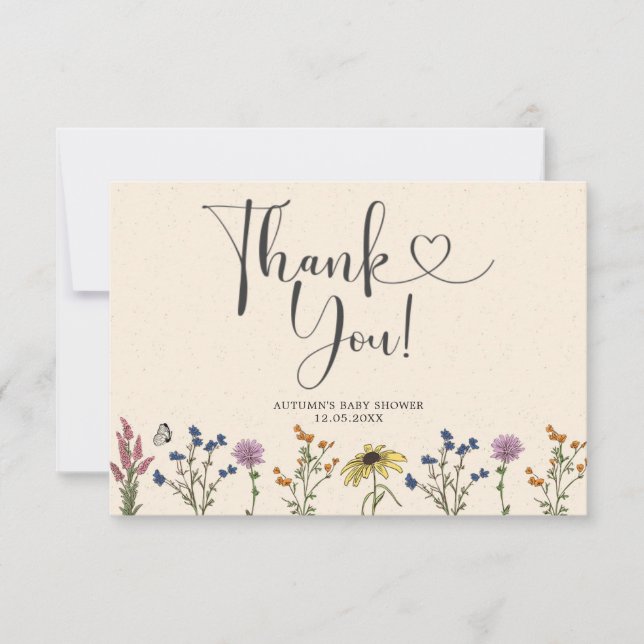 Carte de remerciements de Baby shower Fleur sauvag (Devant)