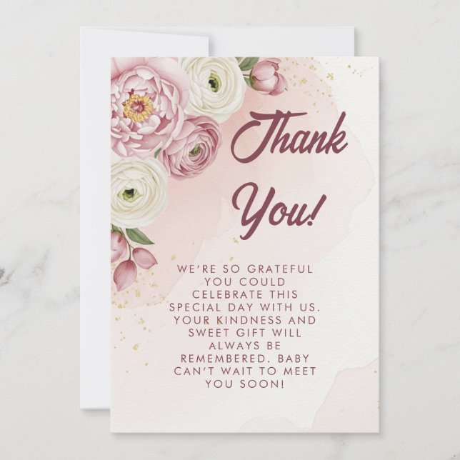 Carte de remerciements de Baby shower floral (Devant)