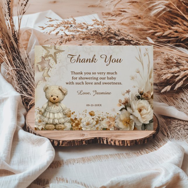 Carte de remerciements de Baby shower Floral Teddy (Créateur téléchargé)