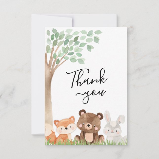 Carte de remerciements de Baby shower forestier (Devant)