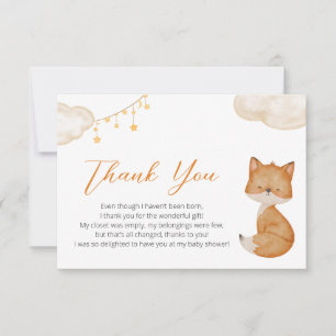 Carte de remerciements de Baby shower Fox mignonne