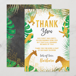 Carte de remerciements de Baby shower Gold Jungle 
