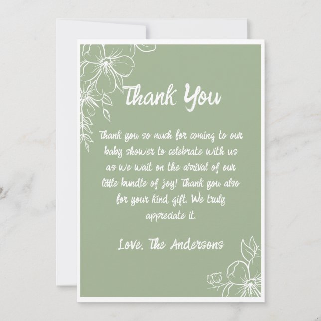 Carte de remerciements de Baby shower Green Sage (Devant)