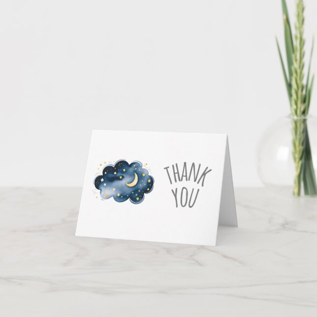 Carte de remerciements de Baby shower Lune et étoi (Devant)