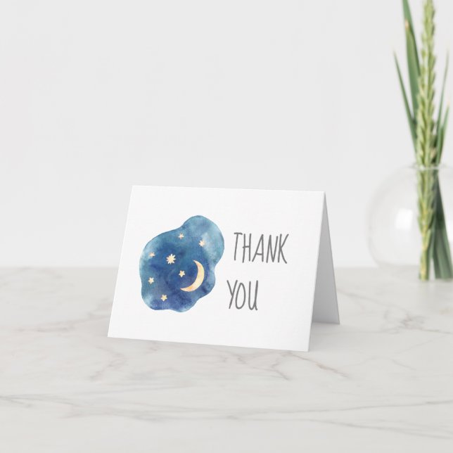 Carte de remerciements de Baby shower Lune et étoi (Devant)