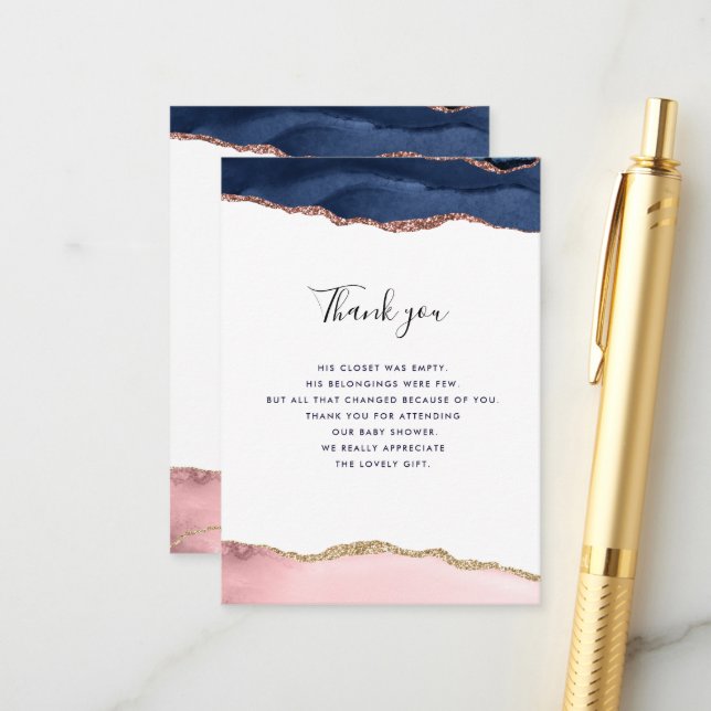 carte de remerciements de baby shower marine et ro (Devant/Arrière en situation)