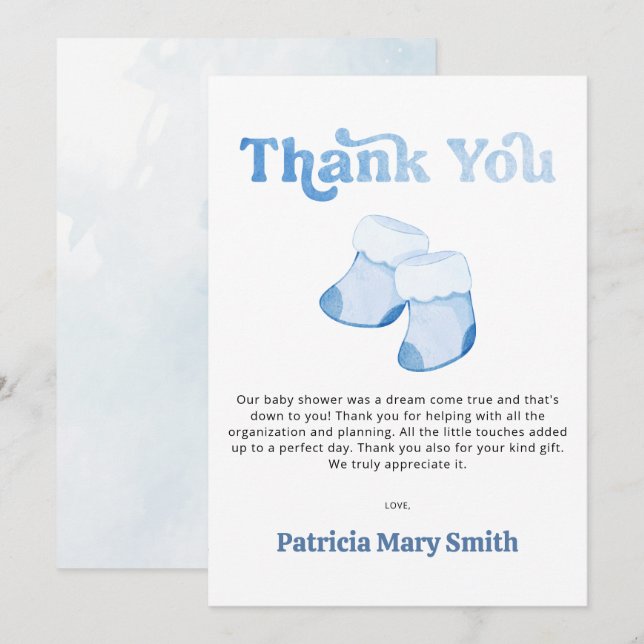 Carte de remerciements de Baby shower pour garçons (Devant / Derrière)