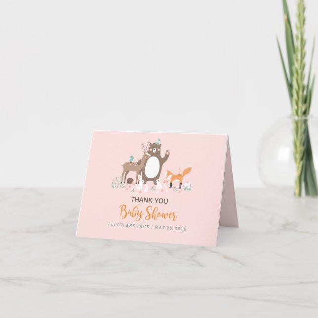 Carte de remerciements de Baby shower rose boisé (Devant)