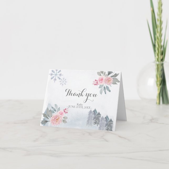 Carte de remerciements de Baby shower rose d'hiver (Devant)