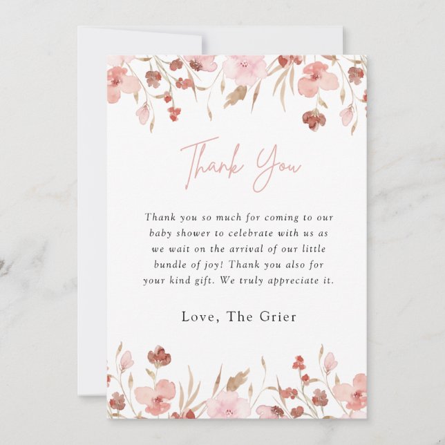 Carte de remerciements de Baby shower rose floral  (Devant)