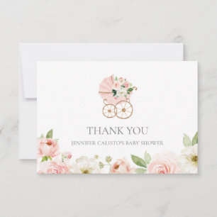 Carte de remerciements de Baby shower rose floral 