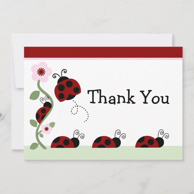 Carte de remerciements de Baby shower rouge Ladybu (Devant)