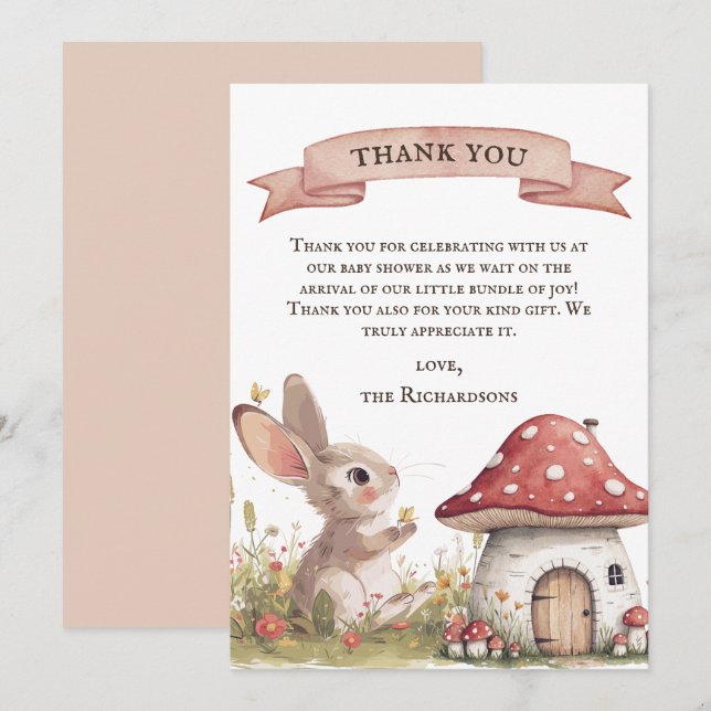 Carte de remerciements de Baby shower rustique Bun (Devant / Derrière)