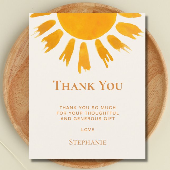 Carte de remerciements de Baby shower Sun Budget (Créateur téléchargé)