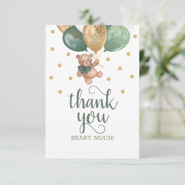Carte de remerciements de Baby shower vert Teddy B (Debout devant)